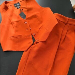 Christian Lacroix Bold Orange Tailored Vest & High-Waist Pants